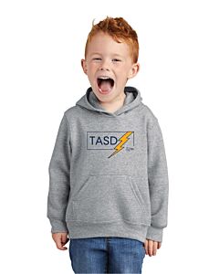 Port & Company® Toddler Core Fleece Pullover Hooded Sweatshirt - Front Imprint - TASD Lightning Bolt Logo